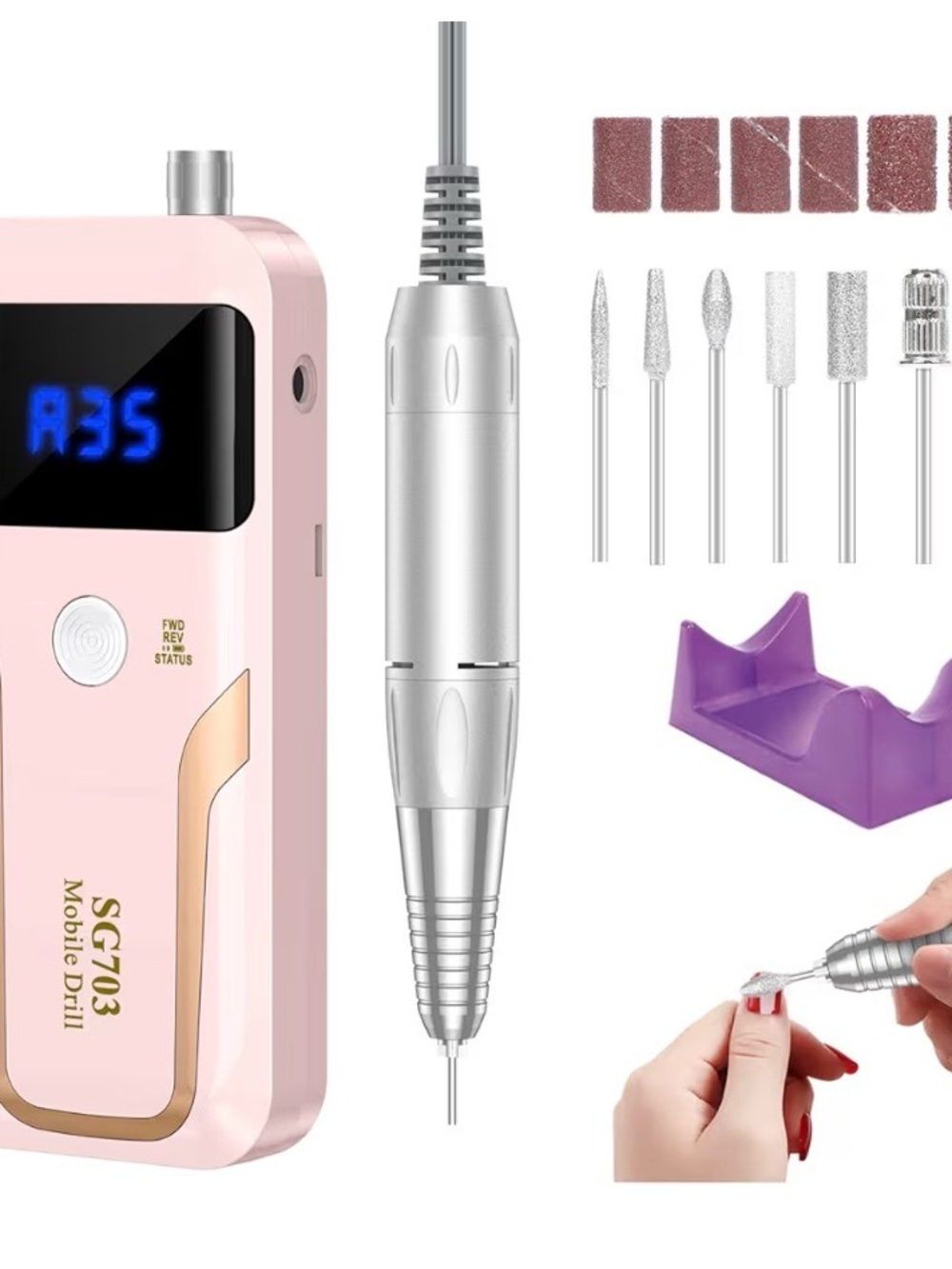 Amazon SG703 Pink & Silver Electric Nail Drill Kit